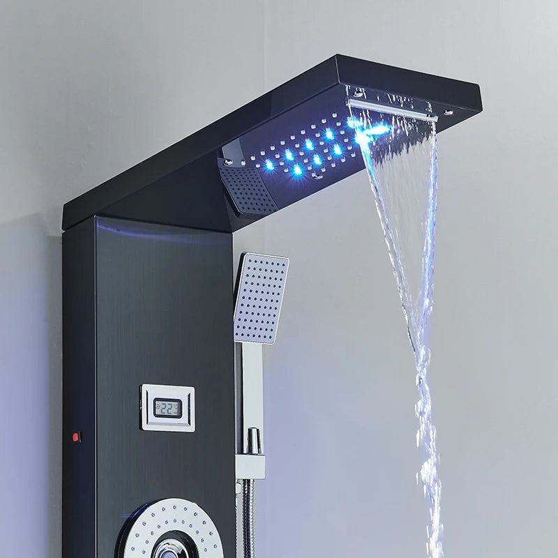 Waterfall Shower Panel w / Digital Screen & Massage Jets