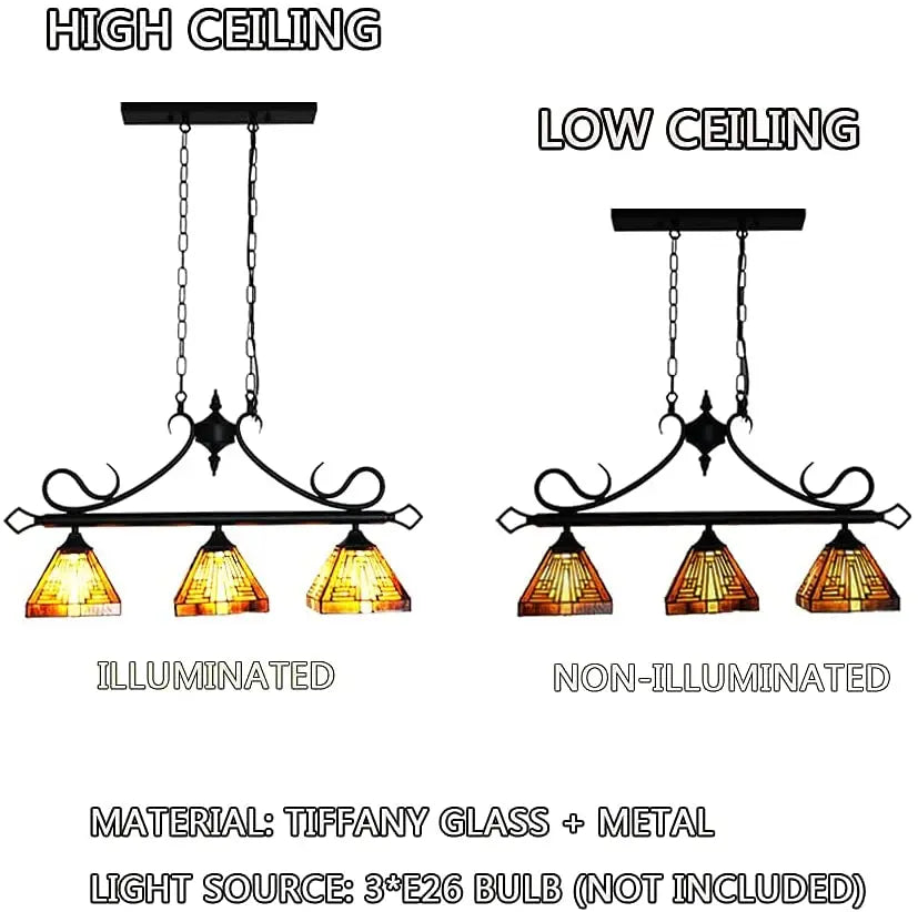 Adjustable 3-Light Stained Glass  Chandelier