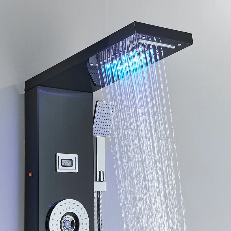 Waterfall Shower Panel w / Digital Screen & Massage Jets