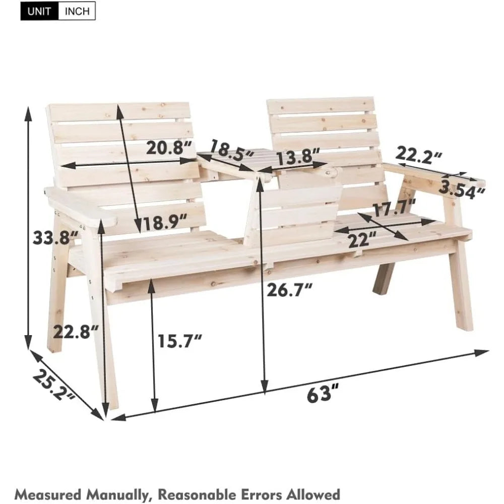 Wood Patio Garden Bench With Foldable Table