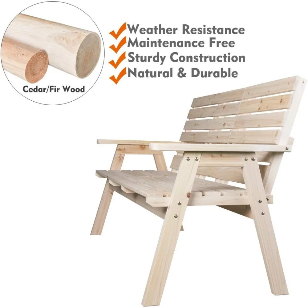Wood Patio Garden Bench With Foldable Table