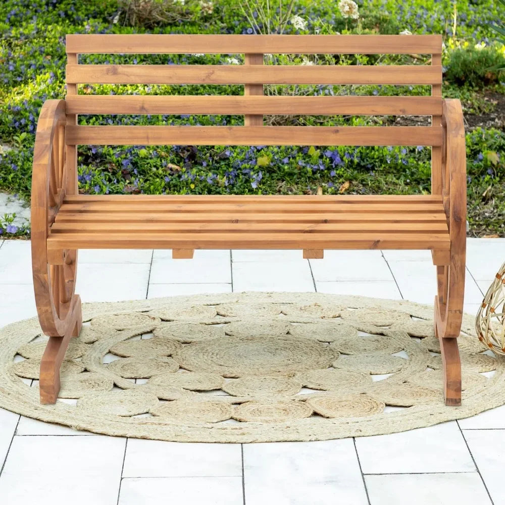 Rustic Country Garden Bench W/Slatted Seat and Backrest
