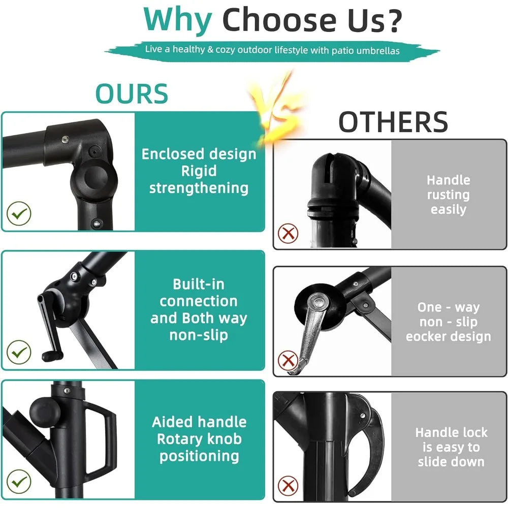 Cantilever Umbrella w/Easy Tilt Adjustment, Crank and Cross Base