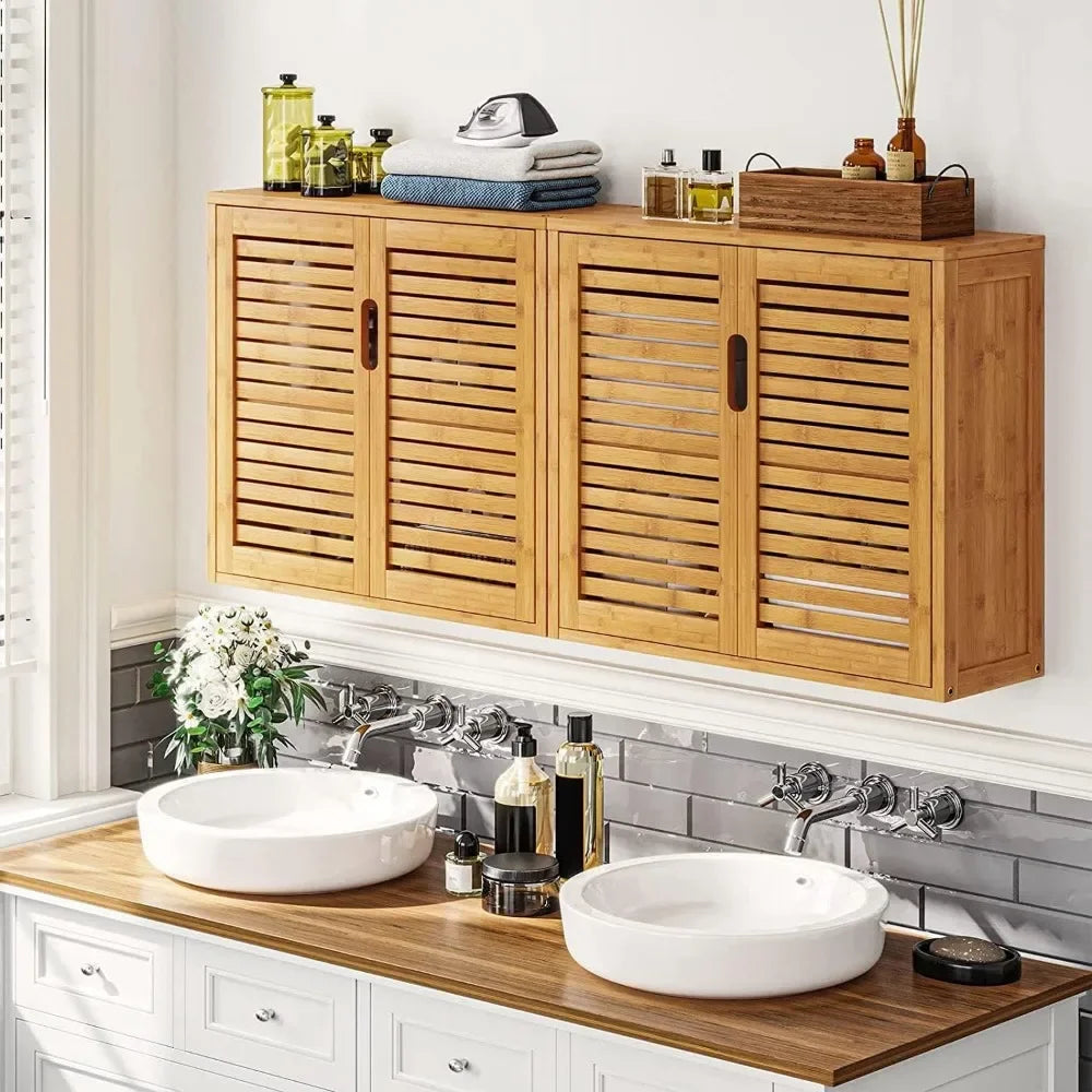 Wooden Wall Mounted Cabinet with Adjustable Shelves Inside