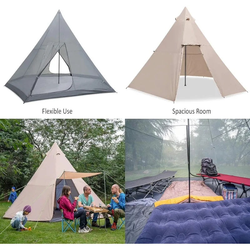 Double Layer 8 Person Large Waterproof Tipi Tents
