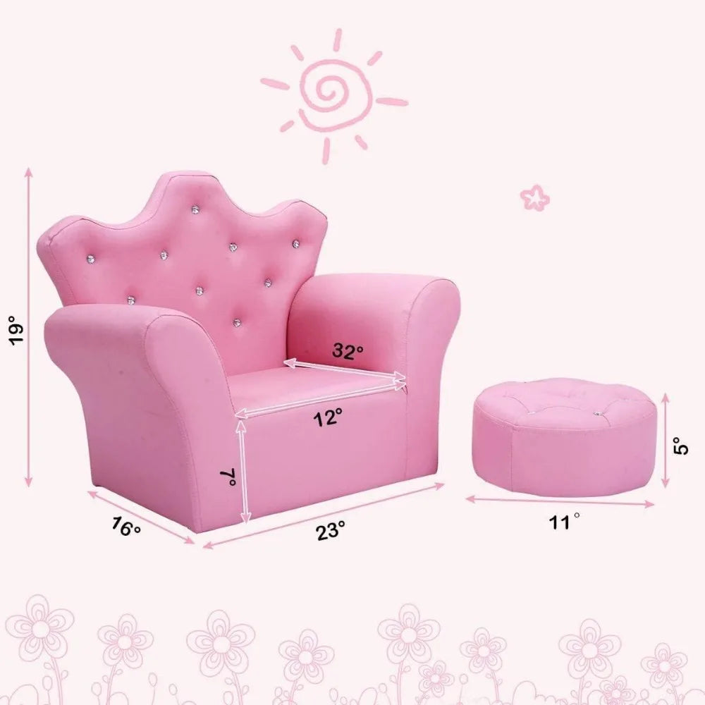 Upholstered children's chair with ottoman