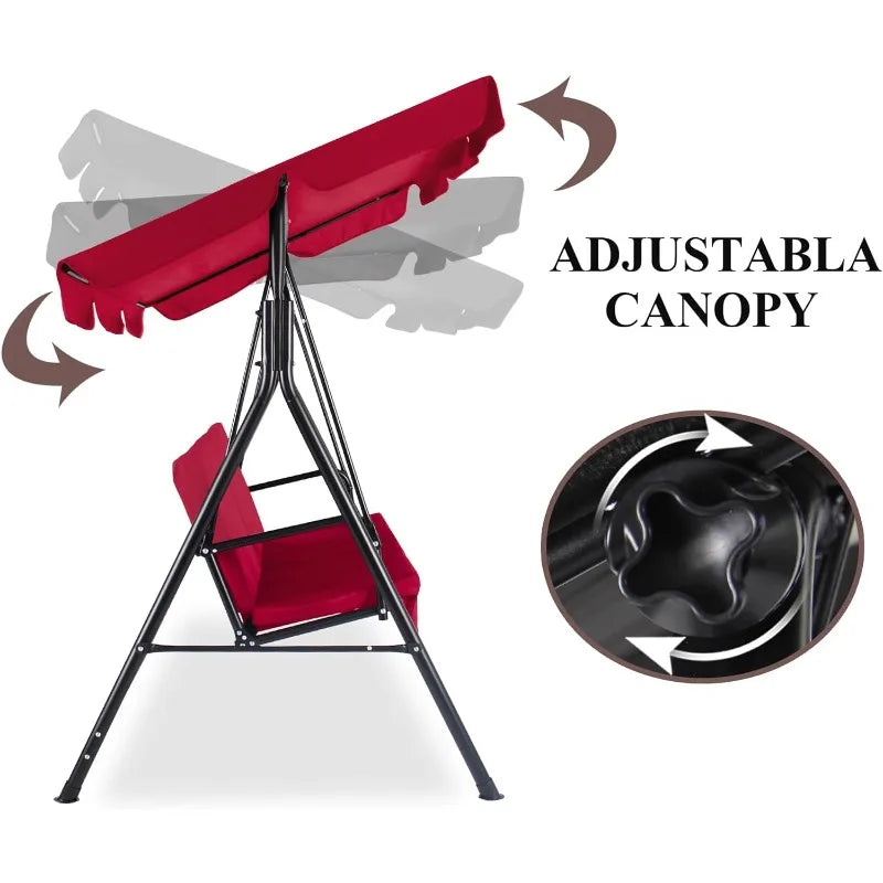 3-Seat, Outdoor Patio Swing with Adjustable Tilt Canopy