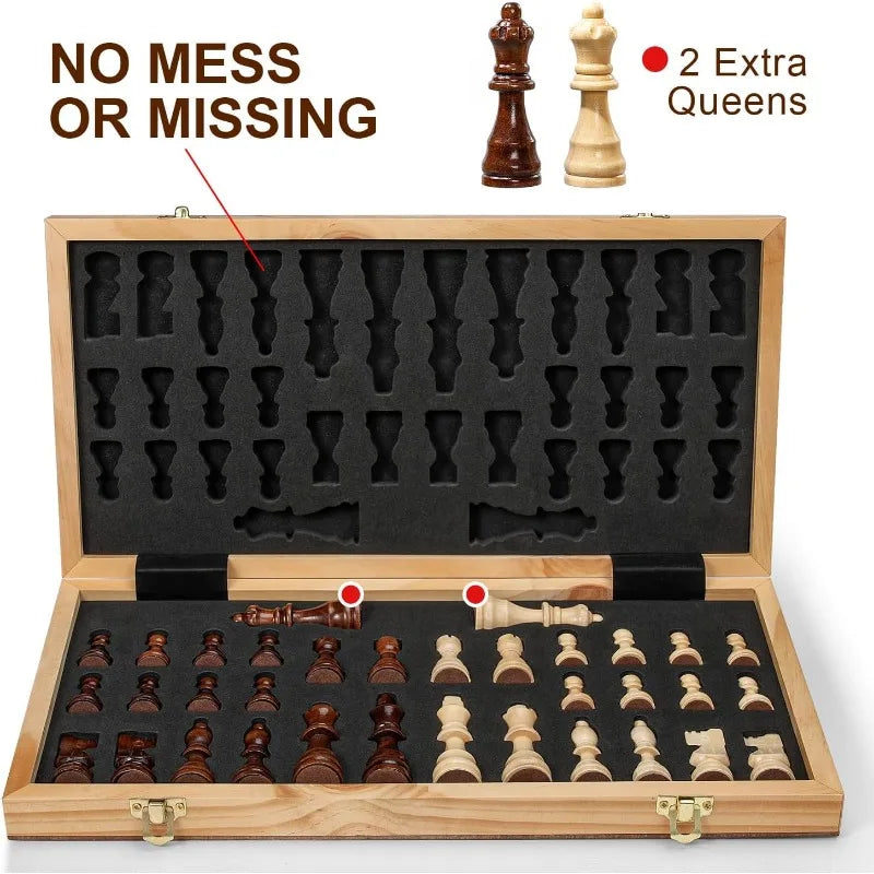Magnetic Chess Board 15" Wooden Folding Chess Boards, Handcrafted Portable