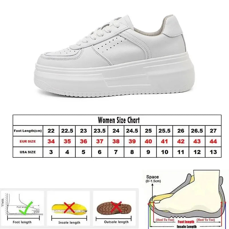 Leather Women's White Casual  Breathable Platform  Shoes