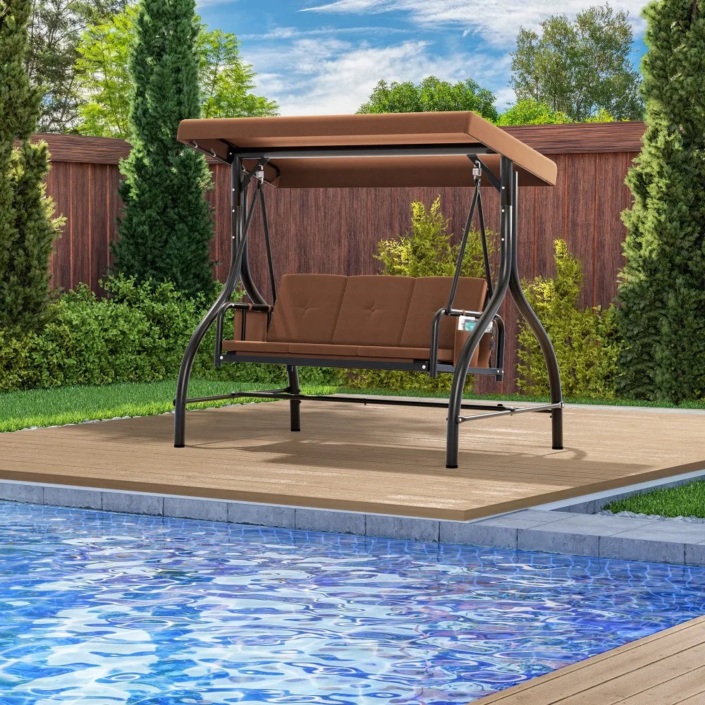 3-Seat Heavy Duty Swing with Adjustable Canopy Removable Cushion