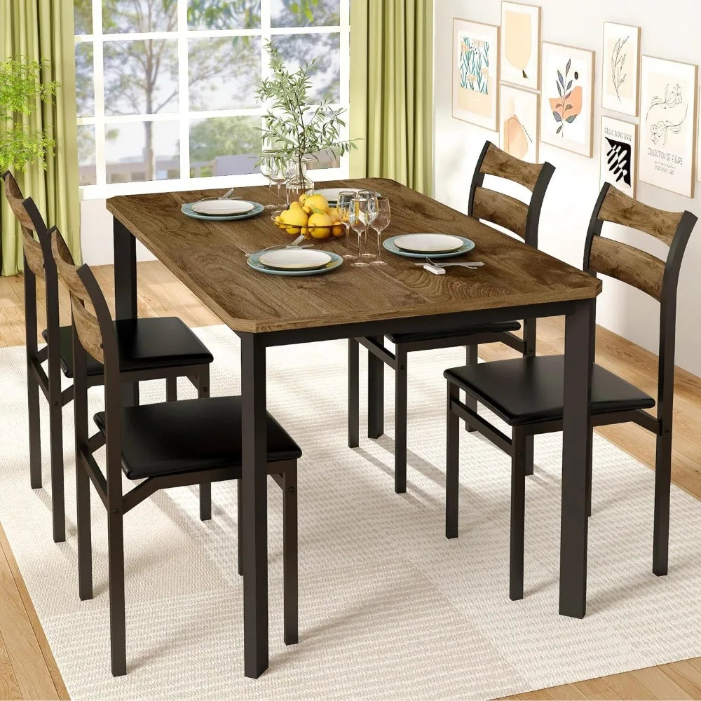 Dining Table Set with 4 Upholstered Leather Chairs, 43.3"