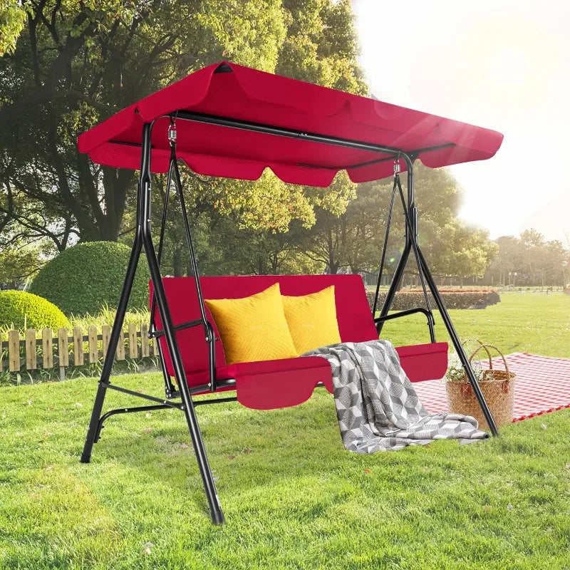 3-Seat, Outdoor Patio Swing with Adjustable Tilt Canopy