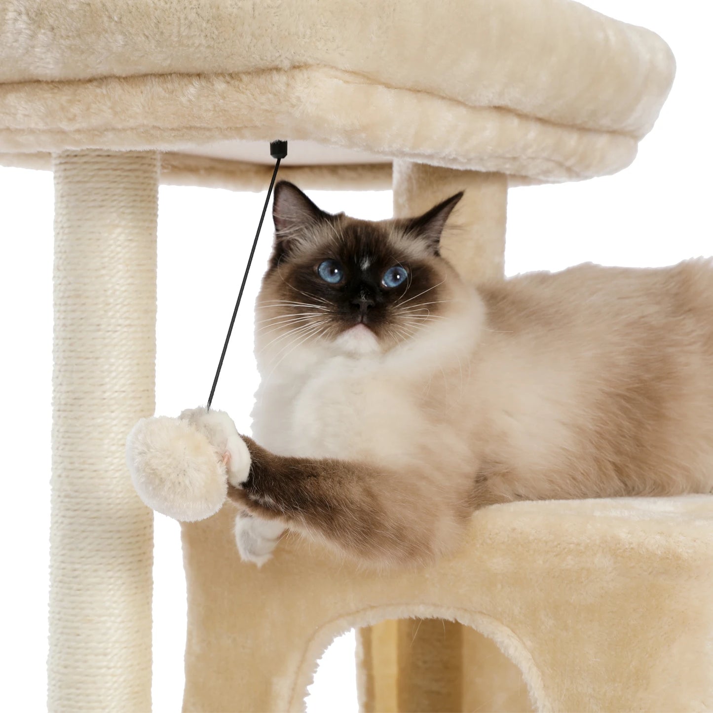 Wooden Cat Tower With Double Condo, with Spacious Perch