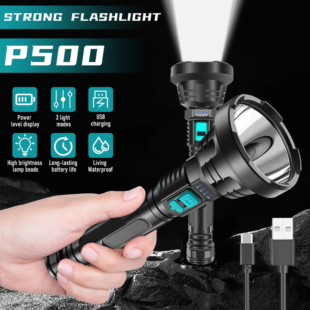 Strong Power Led USB Rechargeable 90000ml Tactical Emergency Light