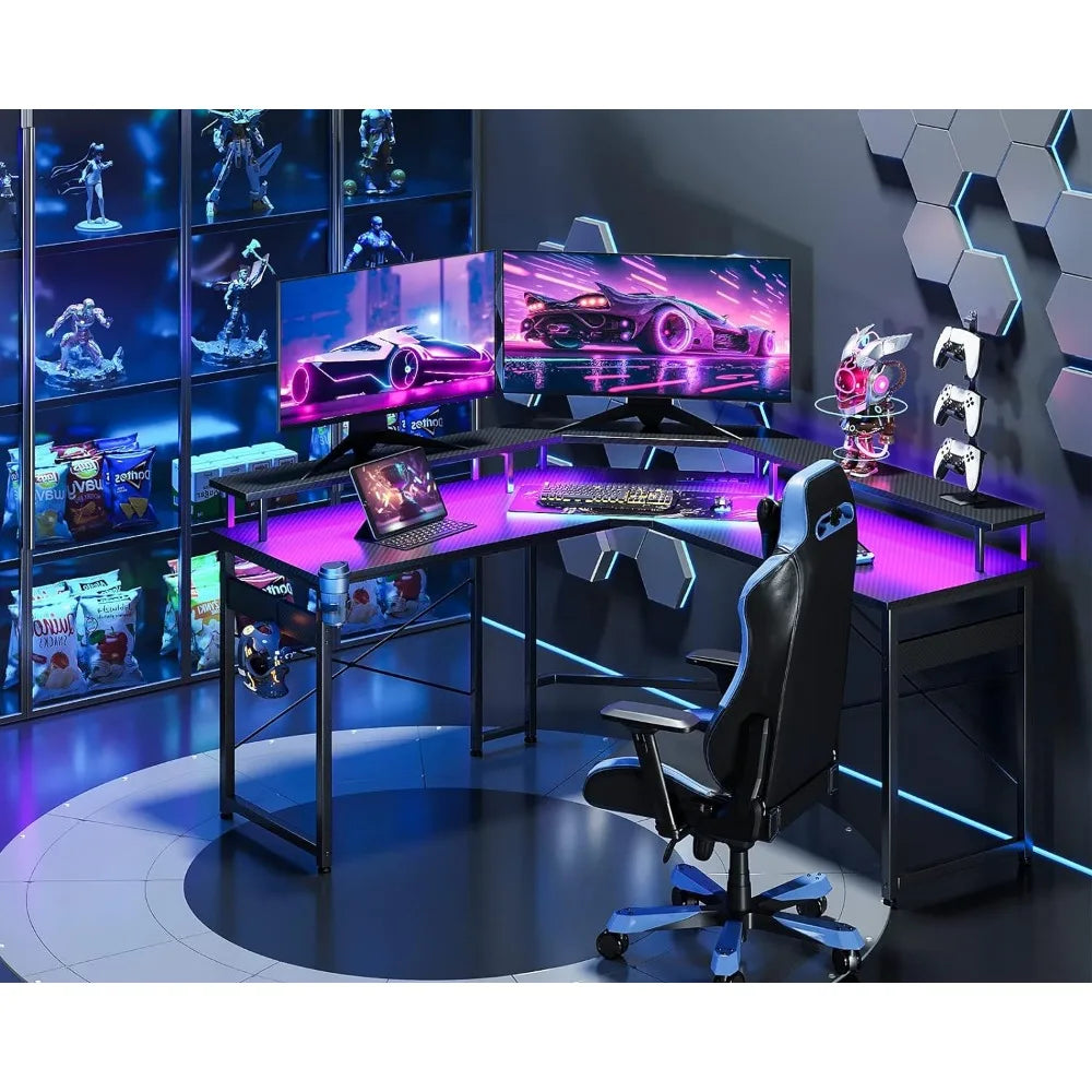 Gaming Desk with LED Lights & Power Outlets, 51"