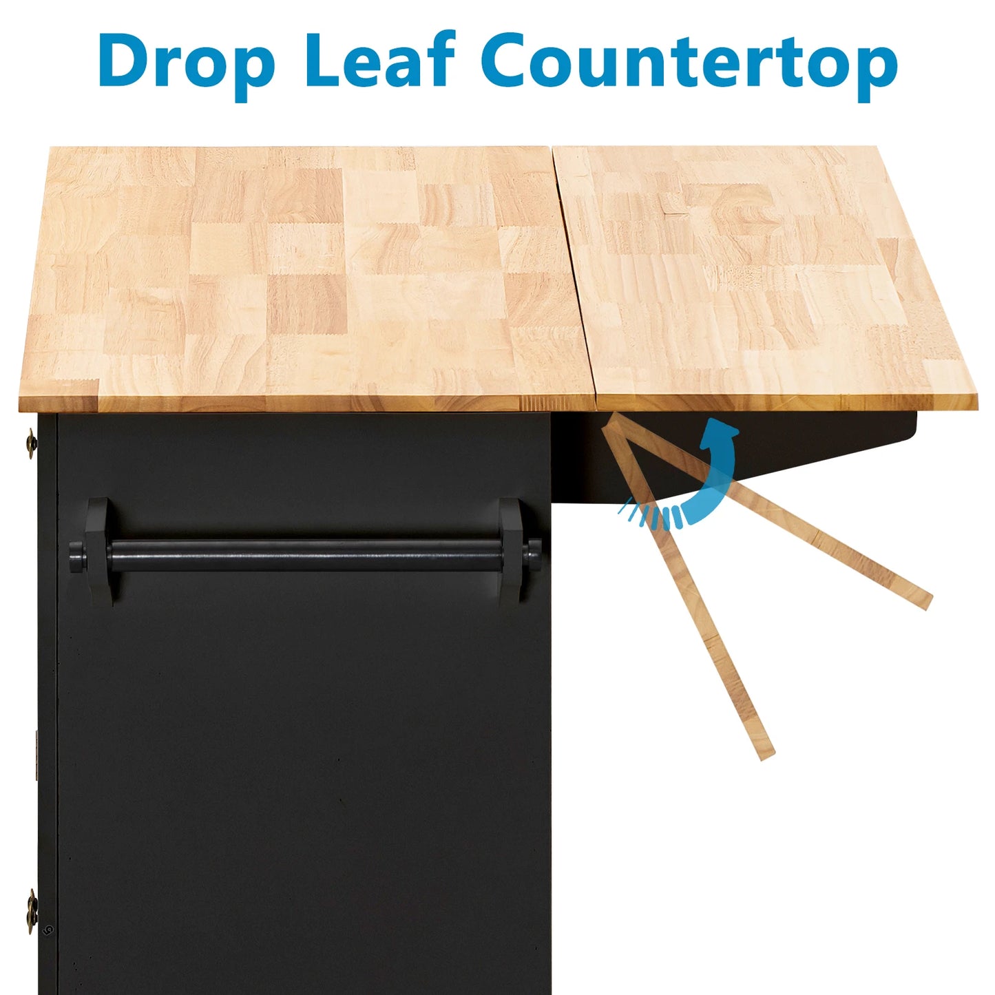 Rolling Butcher block type Kitchen Cart with Drop Leaf