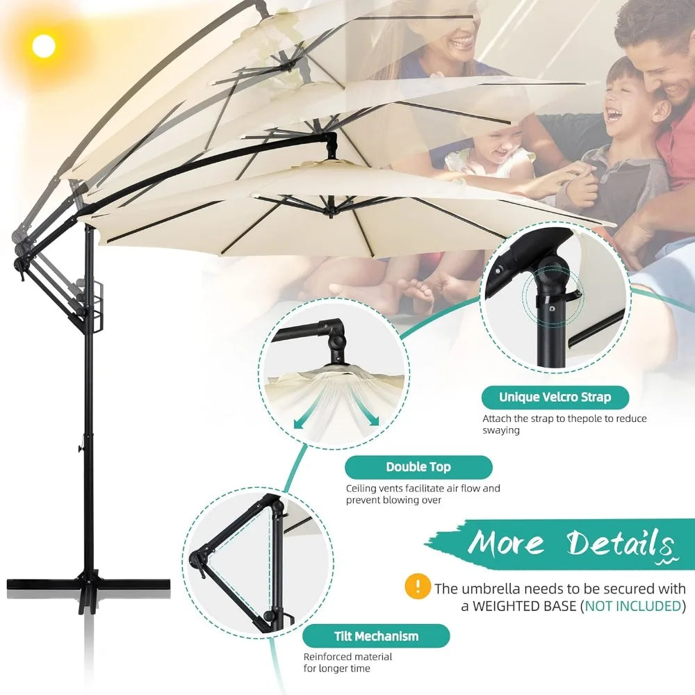 Cantilever Umbrella w/Easy Tilt Adjustment, Crank and Cross Base