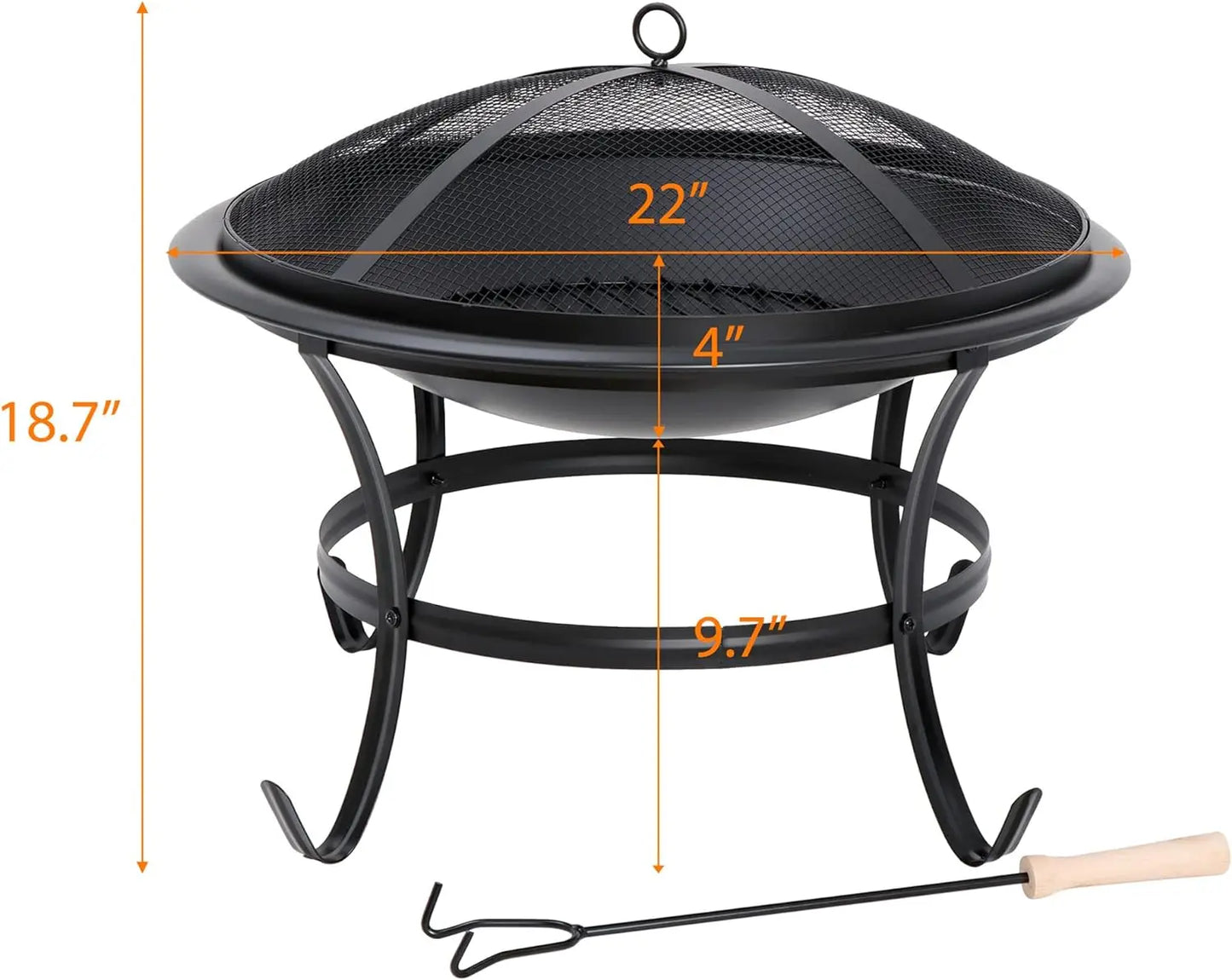 Steel Fire Pit  with Mesh Screen & Fire Poker