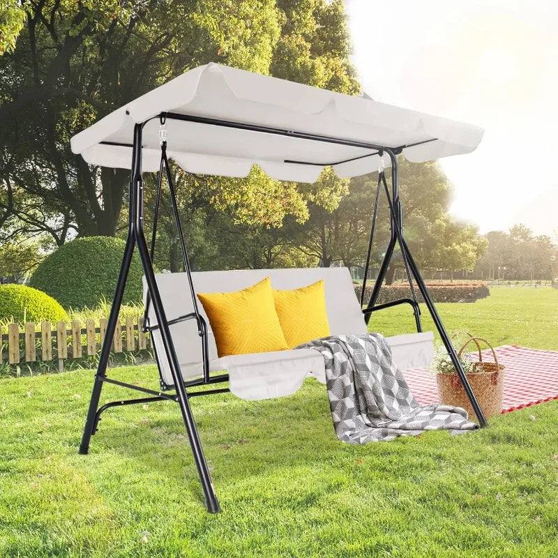 3-Seat, Outdoor Patio Swing with Adjustable Tilt Canopy