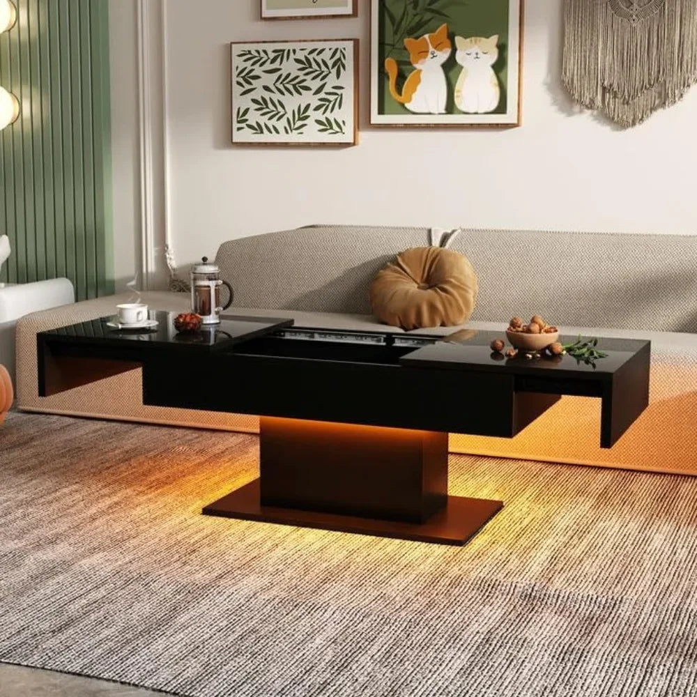 Sliding Top Coffee Table, with Hidden Storage & LED Light