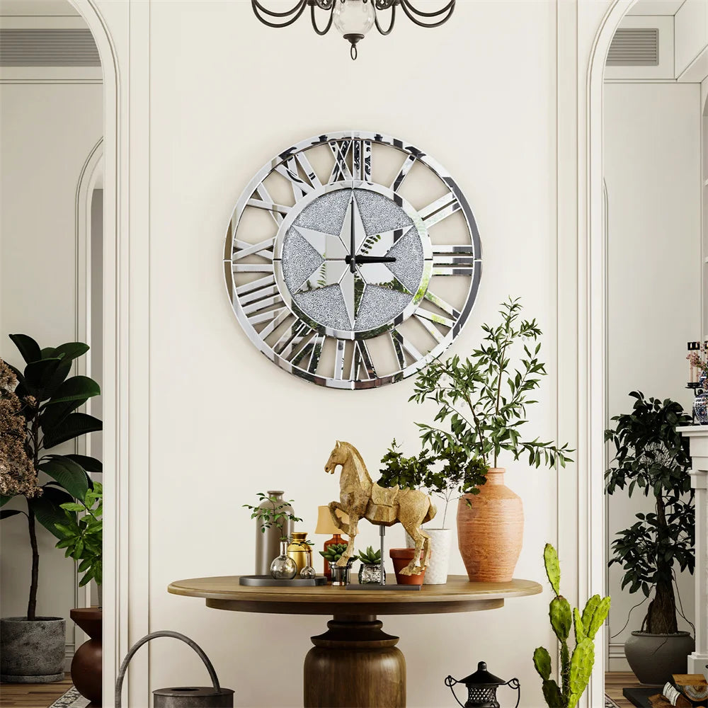 Round Mirrored glass Wall Clock