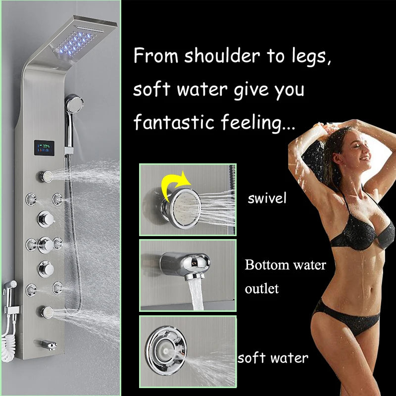 LED Shower Panel w / Digital Display & SPA Massage