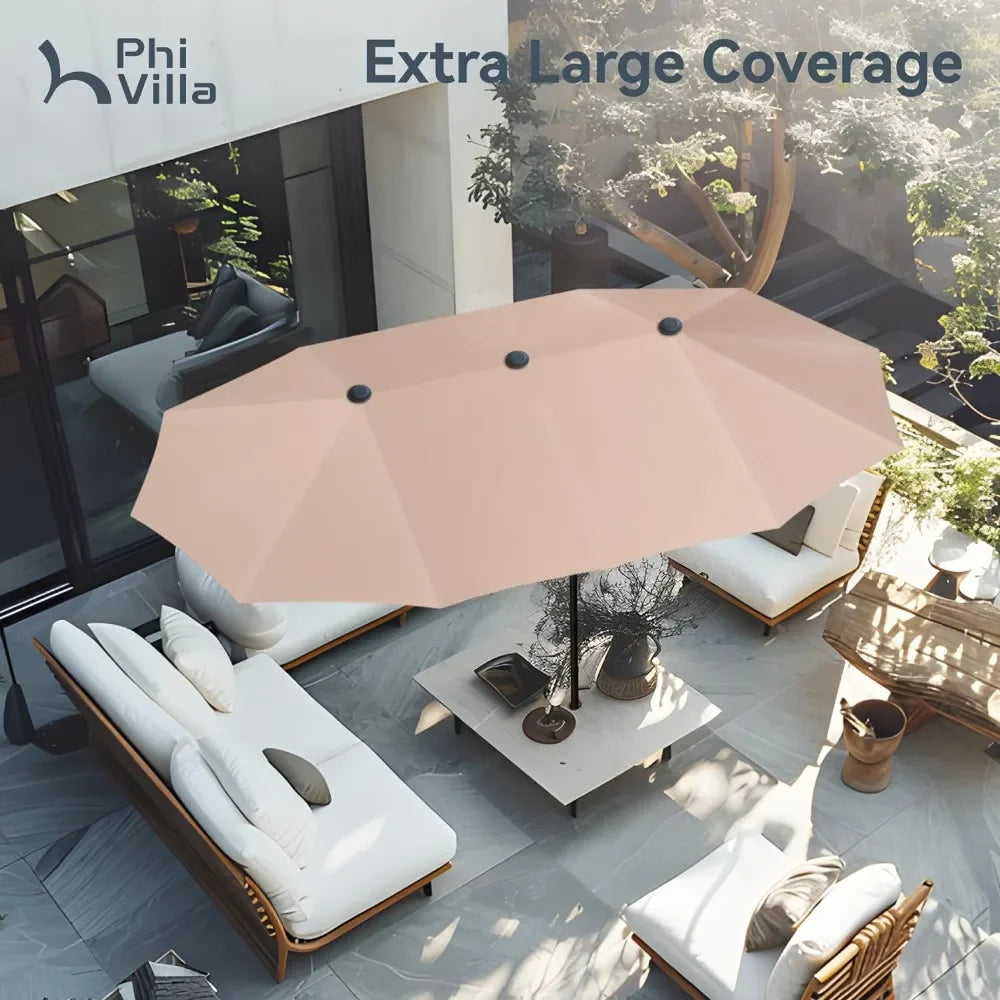 13ft Large Double-Sided Patio Umbrella with Crank up Canopy