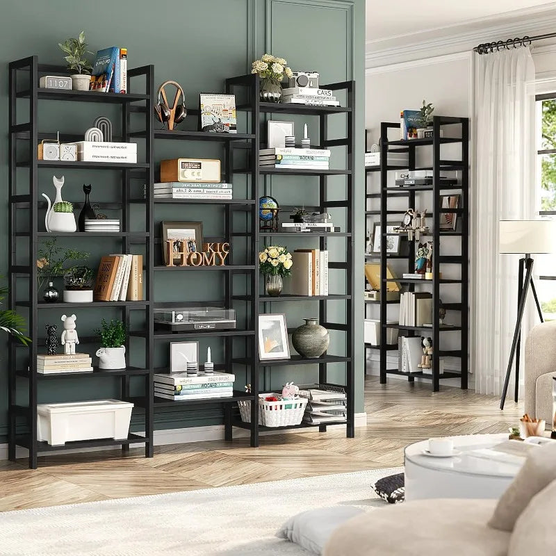 Triple Wide 6-Tier Bamboo Bookshelf, 6ft Tall Bookcase