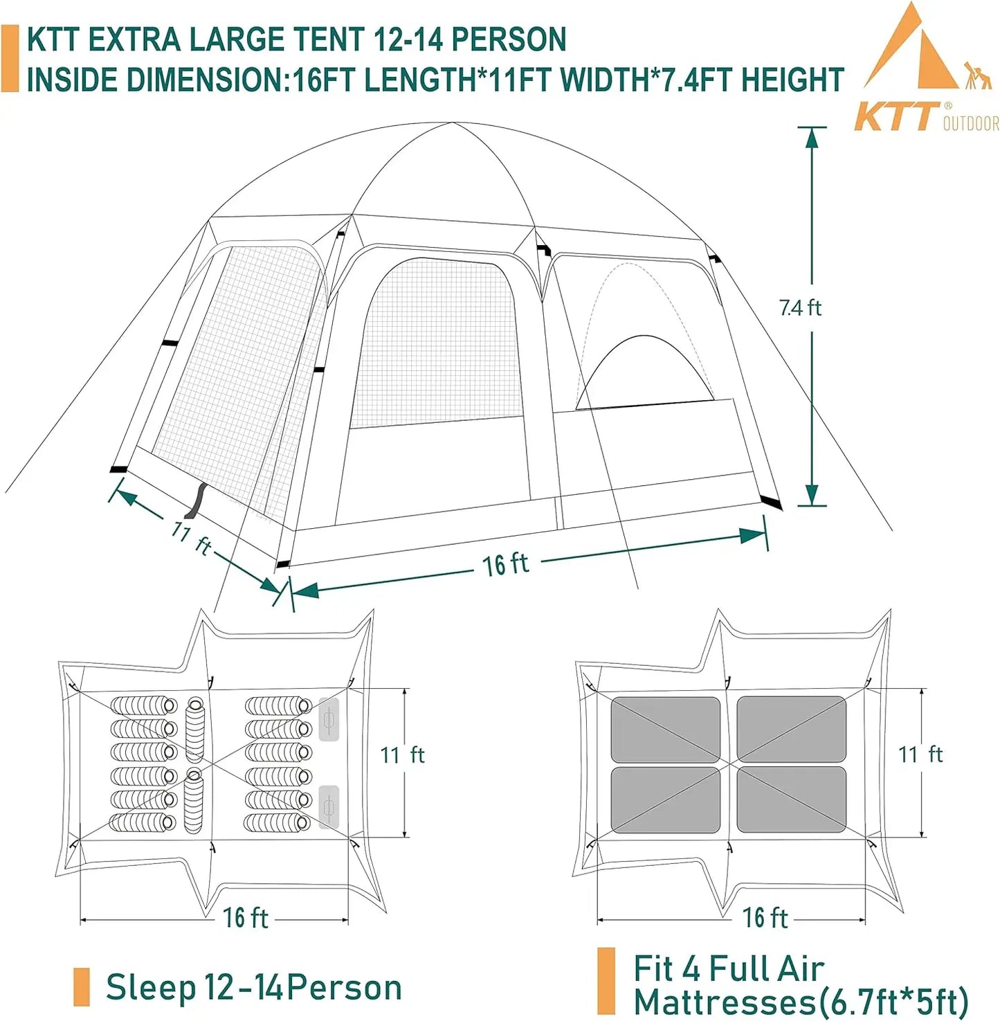 Extra Large 12 Person, 2 Room Family Cabin Tents