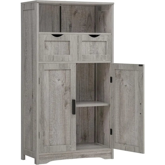 Wooden Storage Cabinet with 2 Drawers & 2 Shelves