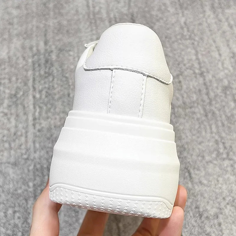 Leather Women's White Casual  Breathable Platform  Shoes