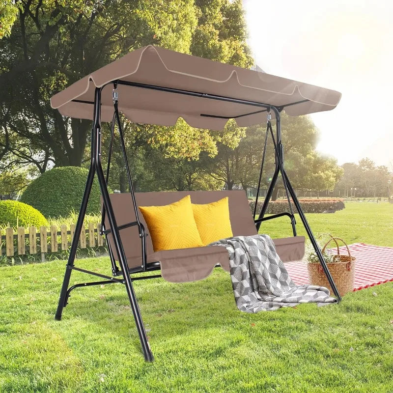 3-Seat, Outdoor Patio Swing with Adjustable Tilt Canopy