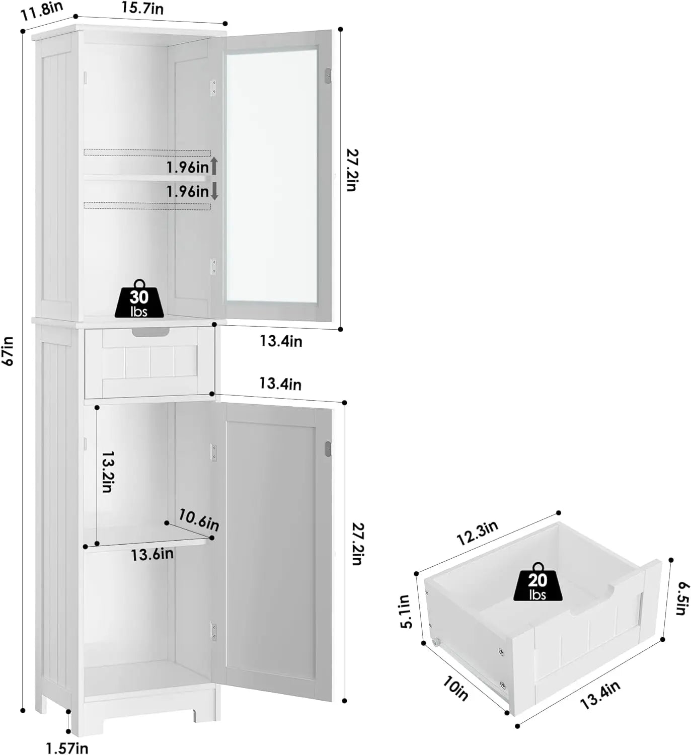 Freestanding Storage Cabinet with 2 Doors &1 Drawer