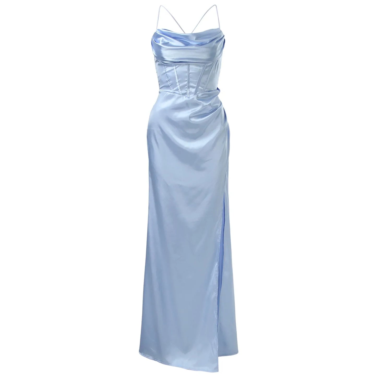 Women's Elegant Satin Silk Spaghetti Strap Evening Dress