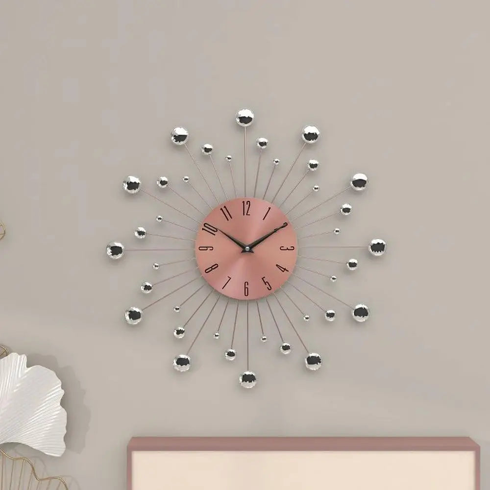 15"x15" Silent Mechanism Metal Starburst Wall Clock with Crystal Accents