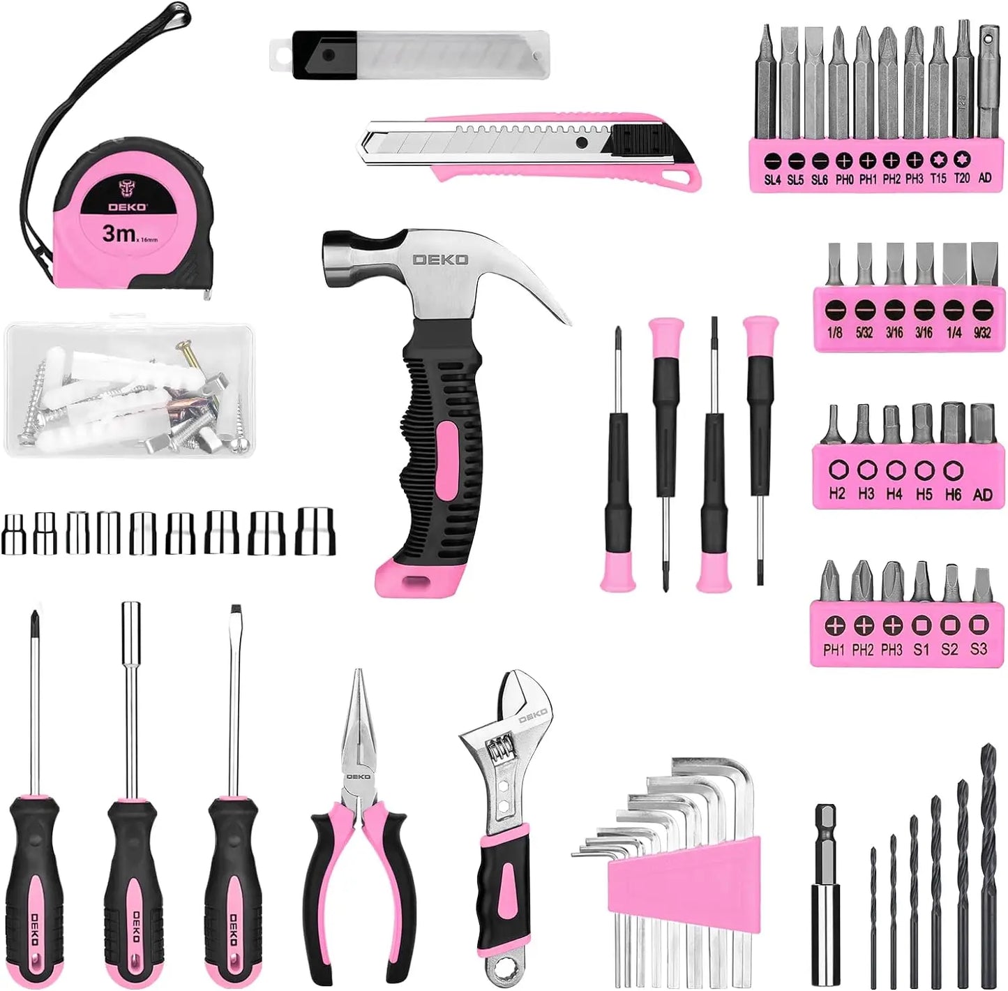 126 Piece Tool Set with 8V Pink Cordless Drill