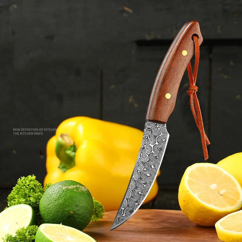 small wood handle meat knife With sheath