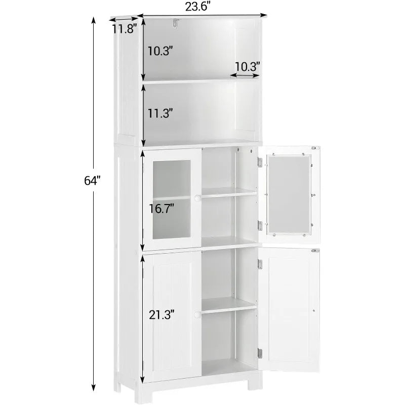 64” Tall Freestanding Wooden Linen Tower Storage Cabinet