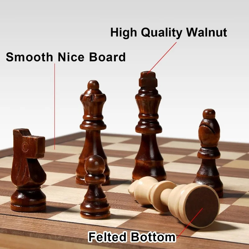 15" Wooden Folding Magnetic Chess Board Set