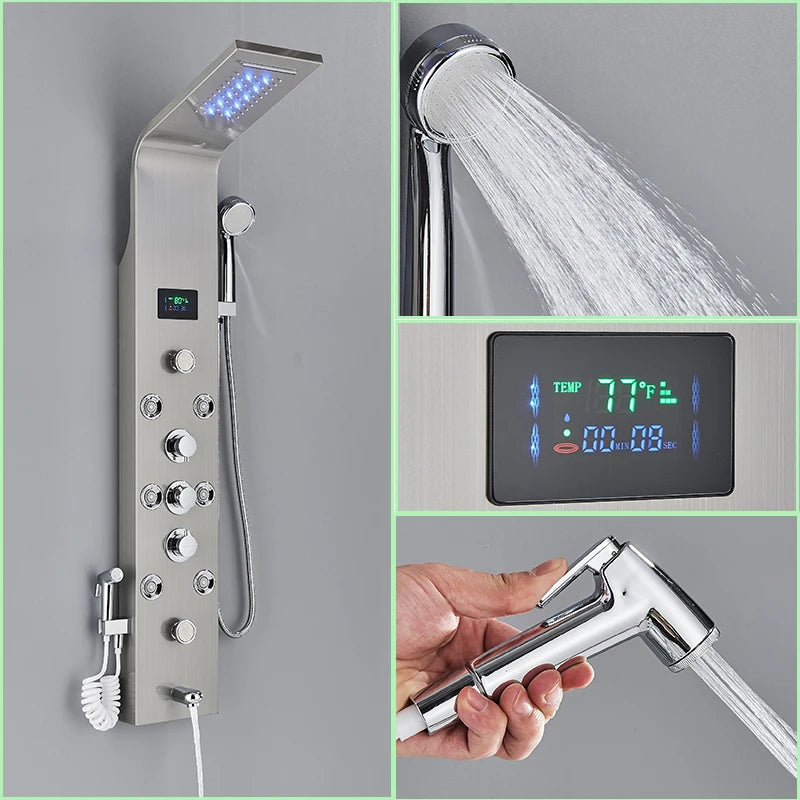 LED Shower Panel w / Digital Display & SPA Massage