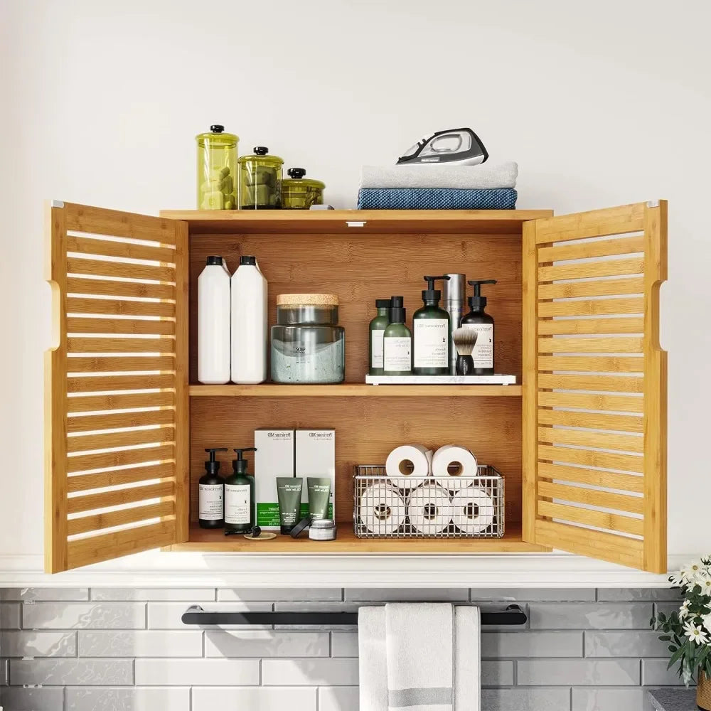 Wooden Wall Mounted Cabinet with Adjustable Shelves Inside