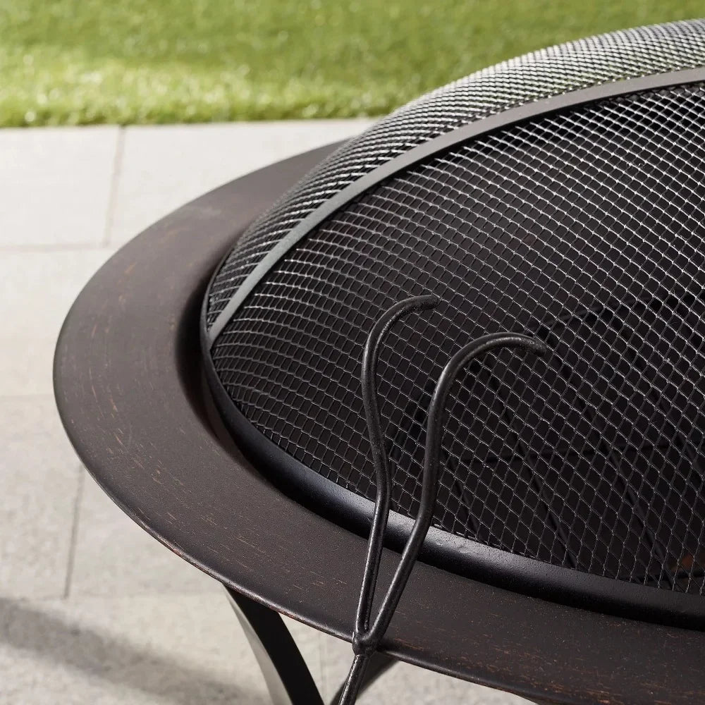 28-Inch Round Fire Pit with Mesh Spark Guard