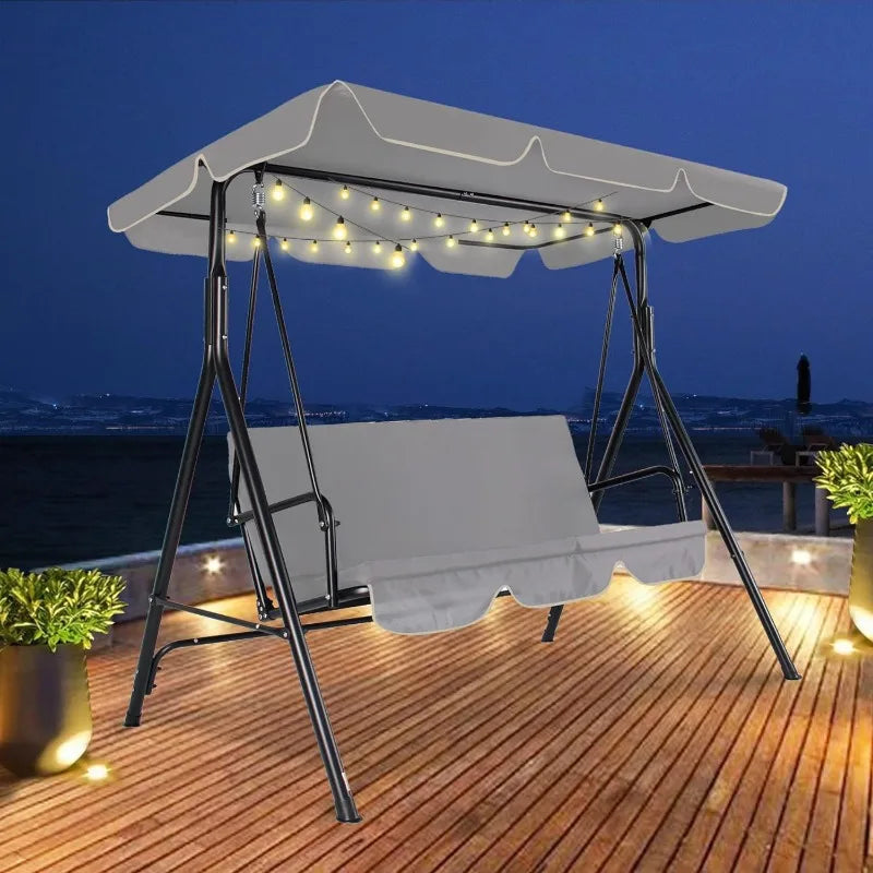 3-Seat, Outdoor Patio Swing with Adjustable Tilt Canopy