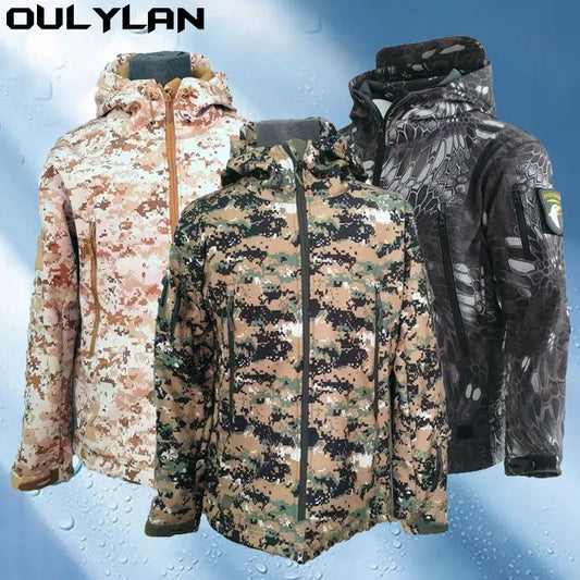Oulylan Windproof Shark Skin Soft Shell Jacket Men Tactical Waterproof Jacket Men Combat Jackets Mens Hooded Coats