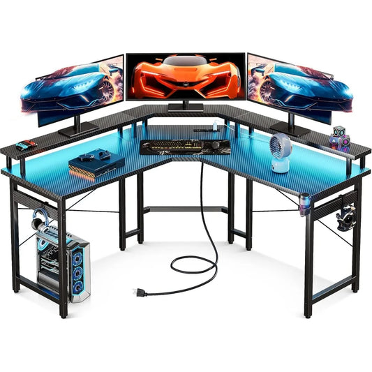 Gaming Desk with LED Lights & Power Outlets, 51"
