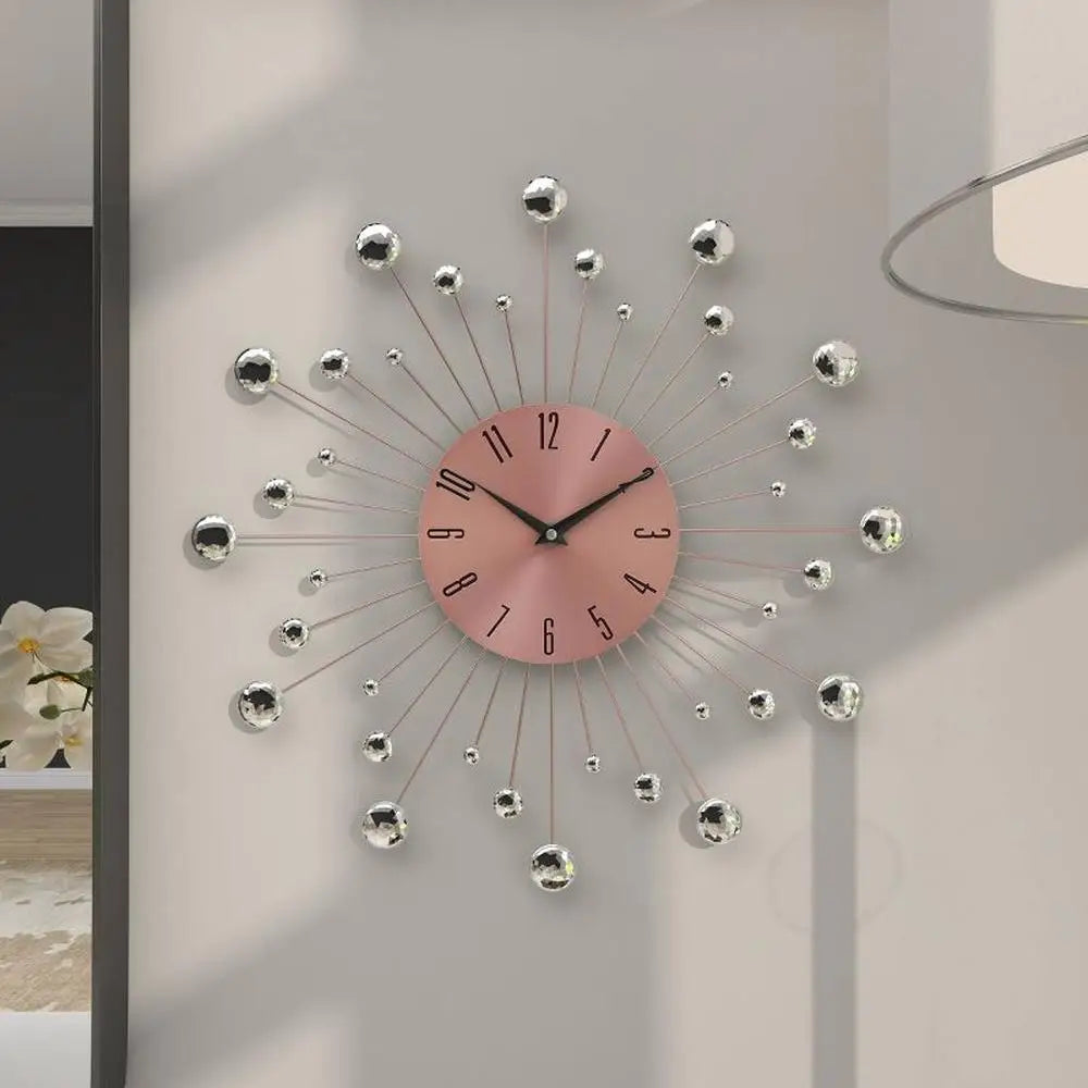 15"x15" Silent Mechanism Metal Starburst Wall Clock with Crystal Accents