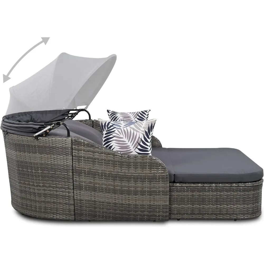 79.9" Outdoor Daybed with Adjustable Canopy and 4 Pillows