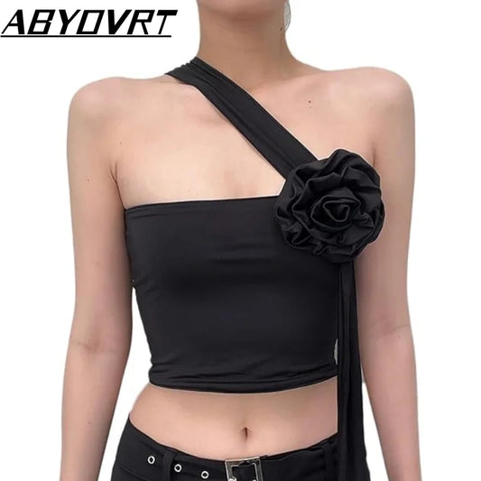 Women's Strapless Open Navel Flower Decoration Ribbon Top