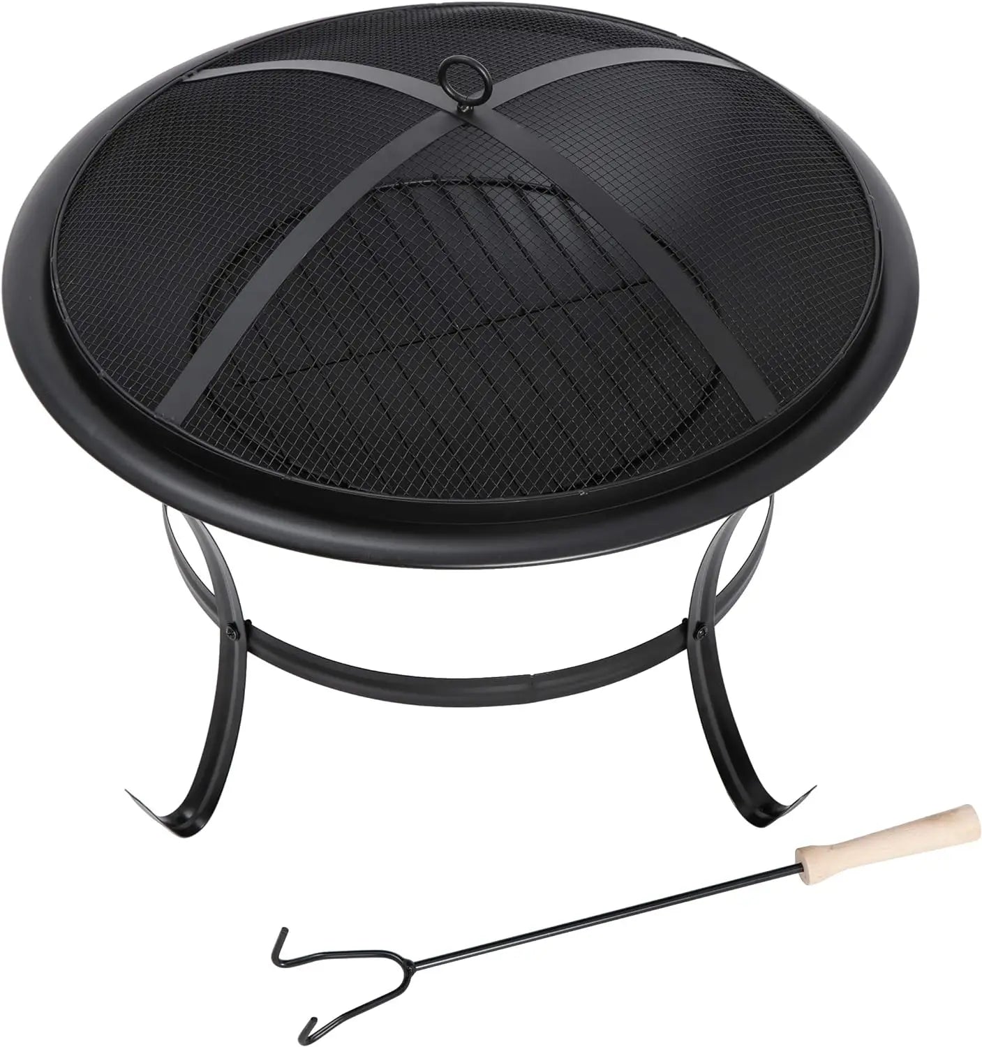 Steel Fire Pit  with Mesh Screen & Fire Poker