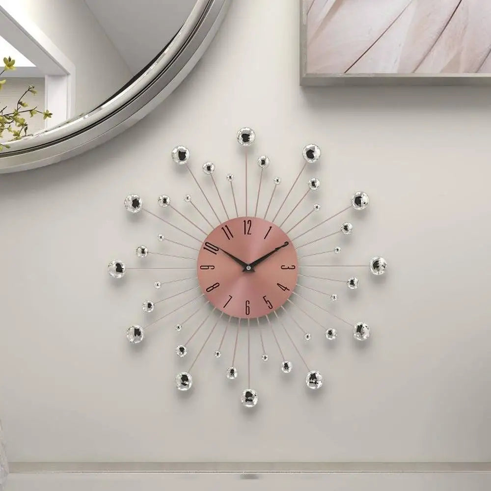 15"x15" Silent Mechanism Metal Starburst Wall Clock with Crystal Accents